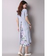 Women's Vintage Ethnic Print Floral Loose Dress,Casual/Daily Round Neck False two Midi Sweet Cotton / Linen