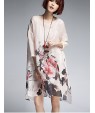 Women's Vintage Floral Loose Dress,Round Neck Asymmetrical Silk / Linen