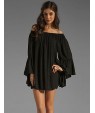 Women's Solid White/Black Dress, Casual/Sexy Off Shoulder Long Sleeve Ruffle Loose