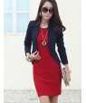 Women's Work / Plus Size Dress,Solid Round Neck Mini Long Sleeve Red / Beige Polyester Summer