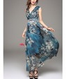 Going out Simple Sheath Dress,Print V Neck Maxi Sleeveless Blue / Red Polyester Summer Mid Rise