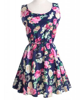 Women's Summer Chiffon Floral Print Sleeveless Vest Dress