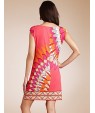 Women's Vintage Print Sheath Dress,Round Neck Above Knee Polyester