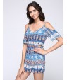 Women's Casual/Daily Boho Sheath Dress,Print Strap Above Knee Short Sleeve Blue Polyester Summer