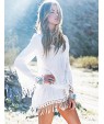 Women's CasualPure White Long Sleeve Beach Mini Dress with Tassels