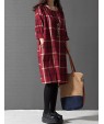 Women's Casual/Cute/Plus Sizes Check Contrast Color Inelastic Long Sleeve Knee-length Loose Dress (Cotton/Linen)