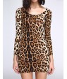 Women's Club Sexy Bodycon Dress,Leopard U Neck Mini Long Sleeve Brown Cotton / Modal / Spandex Summer Mid Rise Stretchy Opaque / Thin