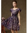 Women's Vintage Short Sleeve Floral Print Chiffon Dress