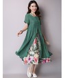 Women's Vintage Ethnic Print Floral Loose Dress,Casual/Daily Round Neck False two Midi Sweet Cotton / Linen