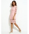 Work Sheath / Lace Dress,Solid Round Neck Knee-length ? Length Sleeve Pink Cotton Spring Mid Rise Micro-elastic