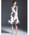 Women's Vintage Floral A Line Dress,Round Neck Knee-length Polyester