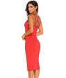 Women's Double Straps Cross Back V Neck Calf Length Dress