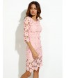 Work Sheath / Lace Dress,Solid Round Neck Knee-length ? Length Sleeve Pink Cotton Spring Mid Rise Micro-elastic