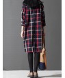 Women's Casual/Cute/Plus Sizes Check Contrast Color Inelastic Long Sleeve Knee-length Loose Dress (Cotton/Linen)