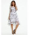 Women's Casual/Daily / Plus Size Street chic A Line Dress,Floral Round Neck Knee-length Long Sleeve Gray Polyester Spring