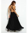 Women's Party/Cocktail Sexy Loose Dress,Solid V Neck Maxi Sleeveless Black Polyester Summer