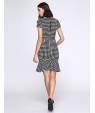 Women's Vintage / Simple Houndstooth Ruffle Slim Fishtail Plus Size / Sheath Dress,Square Neck Knee-length