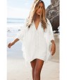 Women's Beach Simple Loose Dress,Solid V Neck Mini ? Sleeve White Cotton Summer