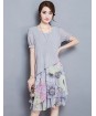 Women's Going out Street chic Plus Size / Chiffon Dress,Floral Round Neck Knee-length Short Sleeve Gray Summer