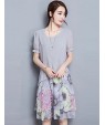 Women's Going out Street chic Plus Size / Chiffon Dress,Floral Round Neck Knee-length Short Sleeve Gray Summer