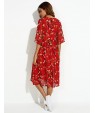 Women's Casual/Daily Boho / Street chic Plus Size / Chiffon Dress,Floral Round Neck Midi ? Length Sleeve Red Silk Summer