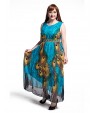 Women's Beach Plus Size / Swing Dress,Animal Print Round Neck Maxi Sleeveless Blue Polyester Summer