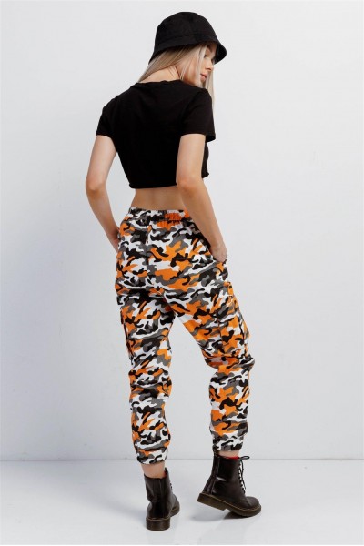 Orange Camouflage High Waisted Cargo Pants