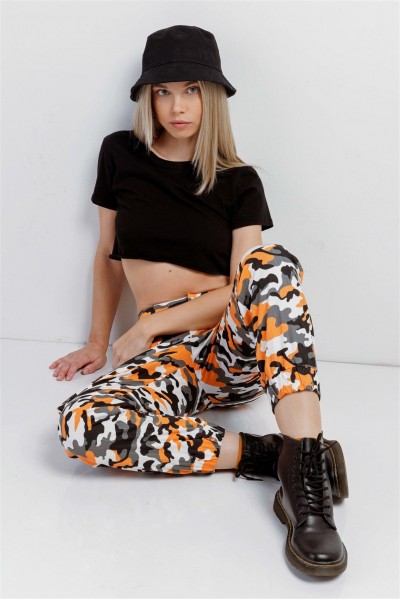 Orange Camouflage High Waisted Cargo Pants