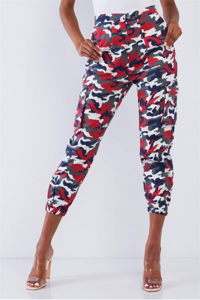 Red Camouflage High Waisted Cargo Pants