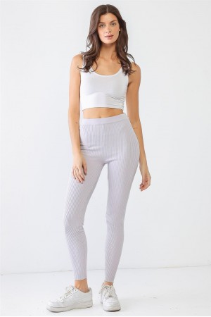 Purple Ribbed Stretchy Workout High Waist Leggings /2-3