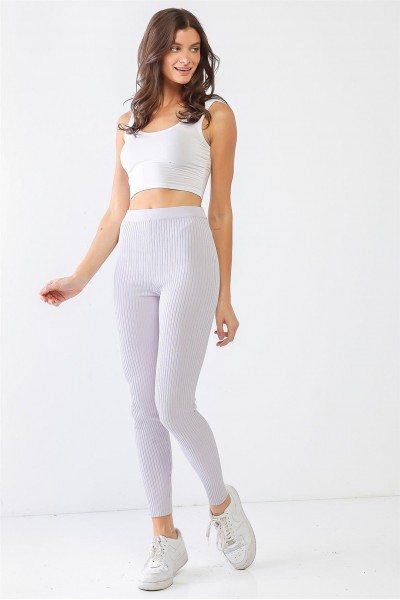 Purple Ribbed Stretchy Workout High Waist Leggings /2-3