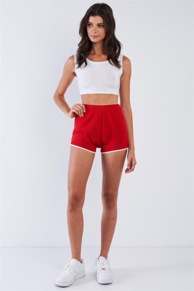 Red White Old School Striped Crop High Waisted Shorts