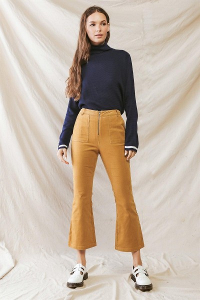 Mustard Denim Cotton Material Four Pocket High Waist Pants /1-2-2-1