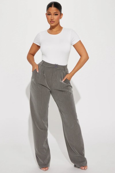 High-Waisted Pinstripe Wide Leg Trousers