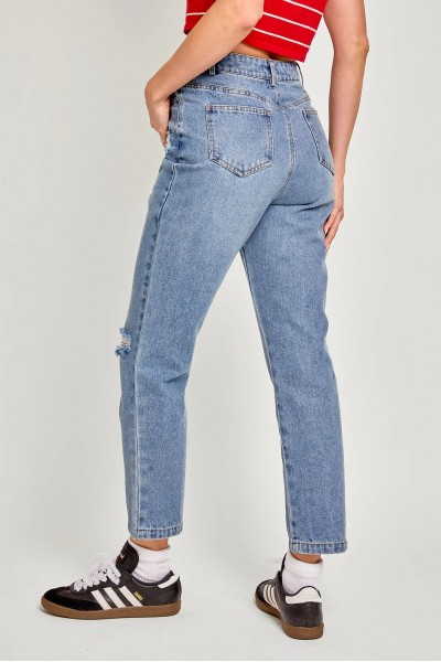 Cotton High Waist Distressed Washed Jeans