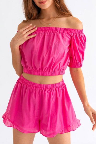 Hot Pink High Waist Ruffle Shorts