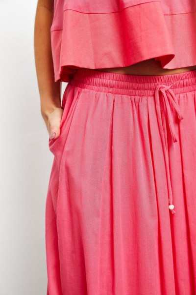 Western Boho Colorblock Front Tie Elastic Waist Maxi Skirt