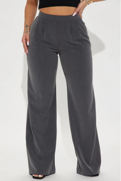 Charcoal High-Waisted Wide Leg Trousers