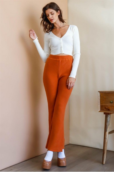 Rust Knit High Waist Flare Leg Pants /3-2-1