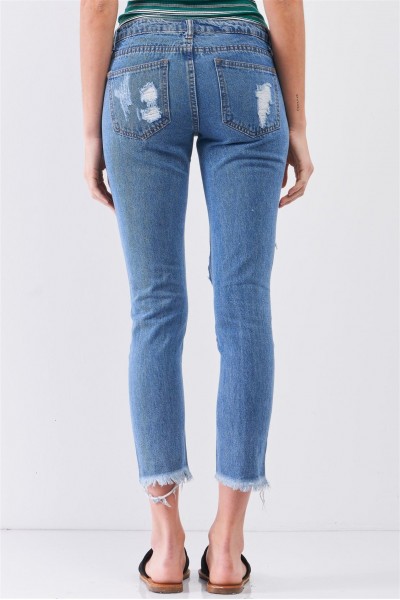 Medium Blue Ripped Destroyed Low-Mid Rise Denim Jeans