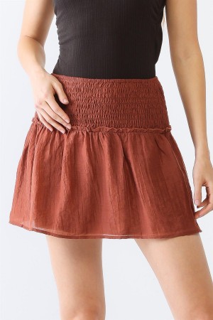 Crinkled Smocked Ruffle High Waist Mini Skirt