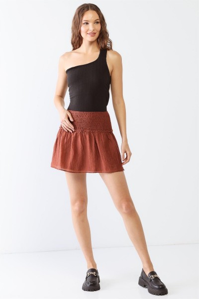 Crinkled Smocked Ruffle High Waist Mini Skirt