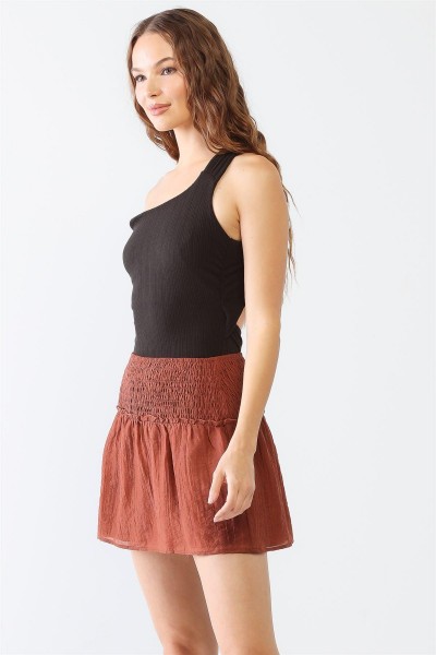 Crinkled Smocked Ruffle High Waist Mini Skirt