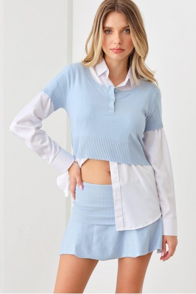 Sweater-Knit Short Sleeve Crop Top & Mini Skirt Set