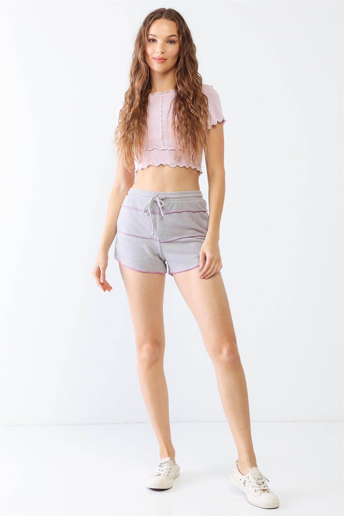 Lavender Knit Inside-Out High Waist Shorts