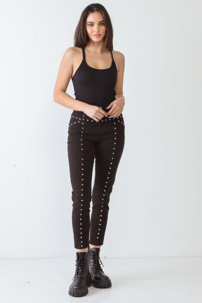 Studded Skinny Rivet Two Pocket High Waist Pants