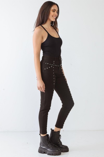 Studded Skinny Rivet Two Pocket High Waist Pants