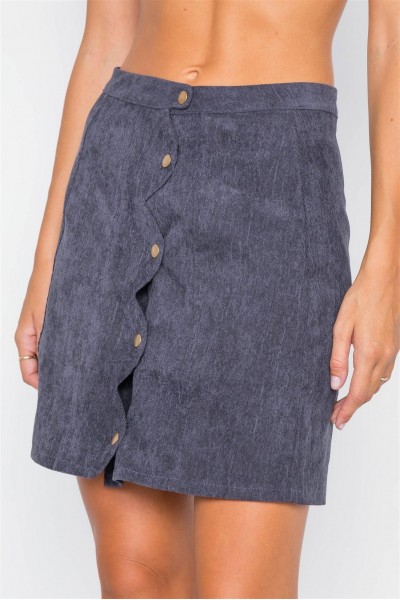 Navy Corduroy Scallop Front Mini Skirt