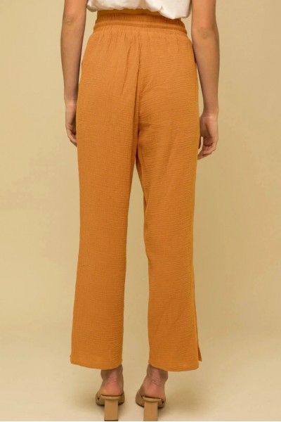 Cotton Tasseled Drawstring Waist Side Pocket Pants