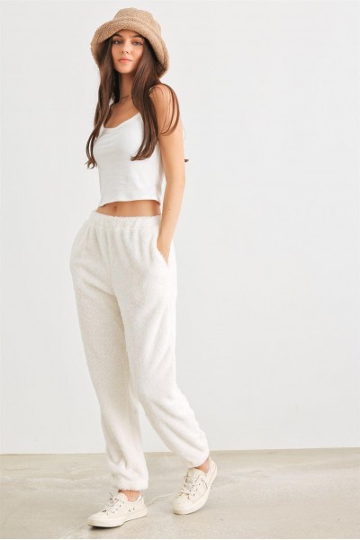 Ivory Fuzzy Knit Two Pocket High Waist Pants /2-2-2